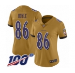 Women's Baltimore Ravens #86 Nick Boyle Limited Gold Inverted Legend 100th Season Football Jersey
