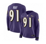 Women's Baltimore Ravens #91 Shane Ray Limited Purple Therma Long Sleeve Football Jersey