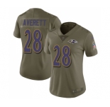 Women's Nike Baltimore Ravens #28 Anthony Averett Limited Olive 2017 Salute to Service NFL Jersey