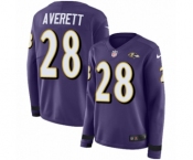Women's Nike Baltimore Ravens #28 Anthony Averett Limited Purple Therma Long Sleeve NFL Jersey