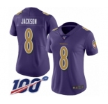 Women's Nike Baltimore Ravens #8 Lamar Jackson Limited Purple Rush Vapor Untouchable 100th Season NFL Jersey