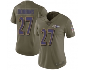Women's Nike Ravens #27 J.K. Dobbins Olive Stitched NFL Limited 2017 Salute To Service Jersey