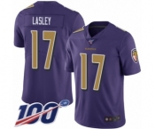 Youth Baltimore Ravens #17 Jordan Lasley Limited Purple Rush Vapor Untouchable 100th Season Football Jersey