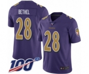 Youth Baltimore Ravens #28 Justin Bethel Limited Purple Rush Vapor Untouchable 100th Season Football Jersey
