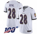 Youth Baltimore Ravens #28 Justin Bethel White Vapor Untouchable Limited Player 100th Season Football Jersey