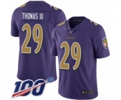 Youth Baltimore Ravens #29 Earl Thomas III Limited Purple Rush Vapor Untouchable 100th Season Football Jersey