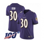 Youth Baltimore Ravens #30 Kenneth Dixon Purple Team Color Vapor Untouchable Limited Player 100th Season Football Jersey