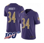 Youth Baltimore Ravens #34 Anthony Averett Limited Purple Rush Vapor Untouchable 100th Season Football Jersey
