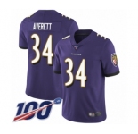 Youth Baltimore Ravens #34 Anthony Averett Purple Team Color Vapor Untouchable Limited Player 100th Season Football Jersey