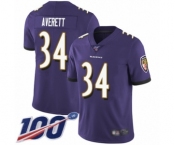 Youth Baltimore Ravens #34 Anthony Averett Purple Team Color Vapor Untouchable Limited Player 100th Season Football Jersey