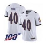Youth Baltimore Ravens #40 Kenny Young White Vapor Untouchable Limited Player 100th Season Football Jersey