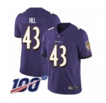 Youth Baltimore Ravens #43 Justice Hill Purple Team Color Vapor Untouchable Limited Player 100th Season Football Jersey