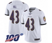 Youth Baltimore Ravens #43 Justice Hill White Vapor Untouchable Limited Player 100th Season Football Jersey