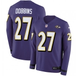 Youth Nike Ravens #27 J.K. Dobbins Purple Team Color Stitched NFL Limited Therma Long Sleeve Jersey