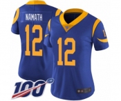 Women's Los Angeles Rams #12 Joe Namath Royal Blue Alternate Vapor Untouchable Limited Player 100th Season Football Jersey