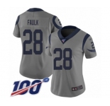 Women's Los Angeles Rams #28 Marshall Faulk Limited Gray Inverted Legend 100th Season Football Jersey