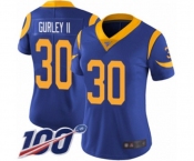 Women's Los Angeles Rams #30 Todd Gurley Royal Blue Alternate Vapor Untouchable Limited Player 100th Season Football Jersey