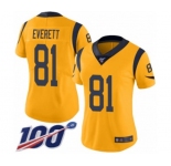 Women's Los Angeles Rams #81 Gerald Everett Limited Gold Rush Vapor Untouchable 100th Season Football Jersey
