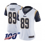 Women's Los Angeles Rams #89 Tyler Higbee White Vapor Untouchable Limited Player 100th Season Football Jersey