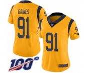 Women's Los Angeles Rams #91 Greg Gaines Limited Gold Rush Vapor Untouchable 100th Season Football Jersey