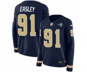 Women's Nike Los Angeles Rams #91 Dominique Easley Limited Navy Blue Therma Long Sleeve NFL Jersey