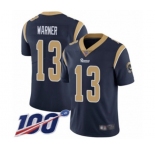 Youth Los Angeles Rams #13 Kurt Warner Navy Blue Team Color Vapor Untouchable Limited Player 100th Season Football Jersey