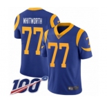 Youth Los Angeles Rams #77 Andrew Whitworth Royal Blue Alternate Vapor Untouchable Limited Player 100th Season Football Jersey