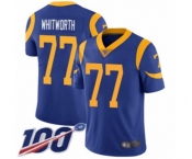 Youth Los Angeles Rams #77 Andrew Whitworth Royal Blue Alternate Vapor Untouchable Limited Player 100th Season Football Jersey