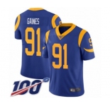 Youth Los Angeles Rams #91 Greg Gaines Royal Blue Alternate Vapor Untouchable Limited Player 100th Season Football Jersey