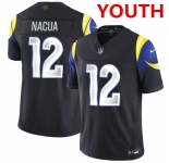 Youth los angeles rams #12 puka nacua midnight blue 2025 f.u.s.e. “rivalries” vapor limited football stitched jersey