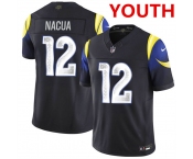 Youth los angeles rams #12 puka nacua midnight blue 2025 f.u.s.e. “rivalries” vapor limited football stitched jersey