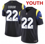 Youth los angeles rams #22 blake corum midnight blue 2025 f.u.s.e. “rivalries†vapor limited stitched football jersey