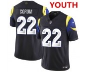 Youth los angeles rams #22 blake corum midnight blue 2025 f.u.s.e. “rivalries” vapor limited stitched football jersey