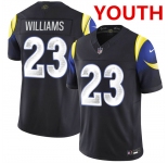 Youth los angeles rams #23 kyren williams midnight blue 2025 f.u.s.e. “rivalries†vapor limited football stitched jersey