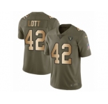 Men Nike Oakland Raiders #42 Ronnie Lott Limited Olive Gold 2017 Salute to Service NFL Jersey