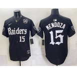 Men's Las Vegas Raiders #15 Fernando Mendoza Black 'Gothic Sin City Shadows Edition' With 65th Anniversary Patch Vapor Limited Stitched Baseball Jersey