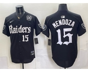 Men's Las Vegas Raiders #15 Fernando Mendoza Black 'Gothic Sin City Shadows Edition' With 65th Anniversary Patch Vapor Limited Stitched Baseball Jersey