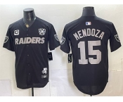 Men's Las Vegas Raiders #15 Fernando Mendoza Black With 3-Star C Patch Nevada Silver Stat Patch And 65th Anniversary Patch Stitched Football Jersey