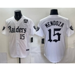 Men's Las Vegas Raiders #15 Fernando Mendoza White 'Gothic Sin City Shadows Edition' With 65th Anniversary Patch Vapor Limited Stitched Baseball Jersey