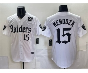 Men's Las Vegas Raiders #15 Fernando Mendoza White 'Gothic Sin City Shadows Edition' With 65th Anniversary Patch Vapor Limited Stitched Baseball Jersey