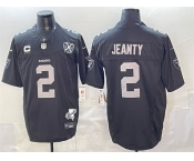 Men's Las Vegas Raiders #2 Ashton Jeanty Black 2025 Draft F.U.S.E. With 4-Star C Patch Nevada Silver Stat Patch And 65th Anniversary Patch Stitched Footbal
