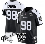 Men's Las Vegas Raiders #98 Maxx Crosby Black White 2024 F.U.S.E With Nevada Silver Stat Patch And 65th Anniversary Patch 3-Star C Patch Stitched Football