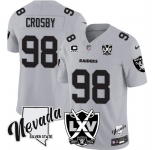 Men's Las Vegas Raiders #98 Maxx Crosby Grey 2024 F.U.S.E With Nevada Silver Stat Patch And 65th Anniversary Patch 4-Star C Patch Stitched Football Jersey