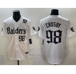 Men's Las Vegas Raiders #98 Maxx Crosby White 'Gothic Sin City Shadows Edition' With 65th Anniversary Patch Vapor Limited Stitched Baseball Jersey
