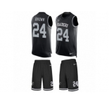 Men's Nike Oakland Raiders #24 Willie Brown Limited Black Tank Top Suit NFL Jersey