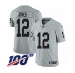 Men's Oakland Raiders #12 Zay Jones Limited Silver Inverted Legend 100th Season Football Jersey