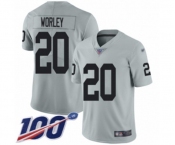Men's Oakland Raiders #20 Daryl Worley Limited Silver Inverted Legend 100th Season Football Jersey