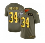 Men's Oakland Raiders #34 Bo Jackson Limited Olive Gold 2019 Salute to Service Football Jersey