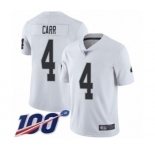 Men's Oakland Raiders #4 Derek Carr White Vapor Untouchable Limited Player 100th Season Football Jersey