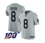 Men's Oakland Raiders #8 Daniel Carlson Limited Silver Inverted Legend 100th Season Football Jersey